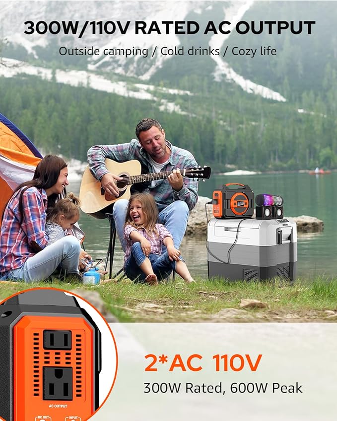 Apowking Portable Solar Powered Generator 300W Rated, with Solar Panels 40W Included, 220Wh Power Bank with AC Outlet 110V, and 10*DC Connectors, Pure Sine Wave for Home Use Camping Outdoor