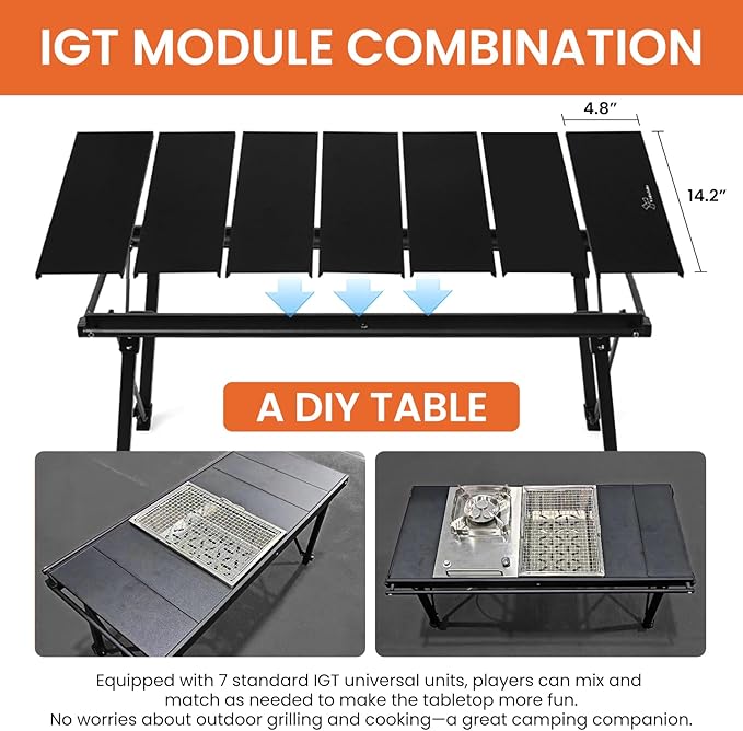IGT Camping Table with Extended Frames, Portable and Foldable Outdoor IGT Camp Tables, Ultralight Height Adjustable Camp Table with Carry Bag for Car Camping Picnic RV Trip Patio Backyard