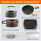 17-Piece Camping Cookware Set, Lightweight Backpacking Pot & Pan Kit with Non-Stick Anodized Aluminum, 0.45Gal Pot, 0.30Gal Kettle, 2 Cups & Cutlery Sets, Compact for Hiking(Plastic)