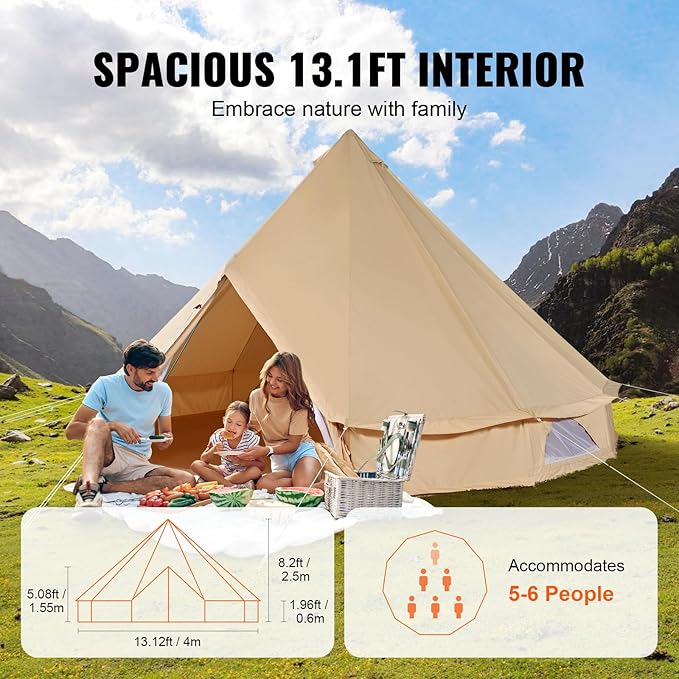 Happybuy Canvas Bell Tent - 4 Seasons Breathable 100% Cotton Canvas Yurt - w/Stove Jack, Luxury Glamping Tent Waterproof for Family Camping, Hunting, Party