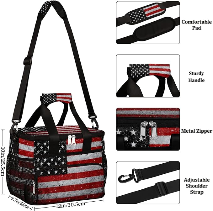 Pardick Soft Cooler Bag Vintage American Flag Insulated Lunch Box for Men & Women, Large Leakproof Lunch Bag Portable Beach Cooler for Work, Picnic, Road Trips,Fishing, Travel, Camping A-1