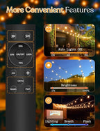 GHUSTAR 50ft Solar Outdoor String Lights with Remote - USB Rechargeable Solar Powered Outdoor Patio Lights, Larger 1.5W Solar Panel, Timer, Dimmable Shatterproof ST38 Bulbs for Backyard, Garden, Pool