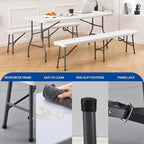 KAIHAOWIN 6FT Plastic Folding Bench White with Carrying Handle Indoor/Outdoor Portable Seat for Picnic, Camping, Dining, Party