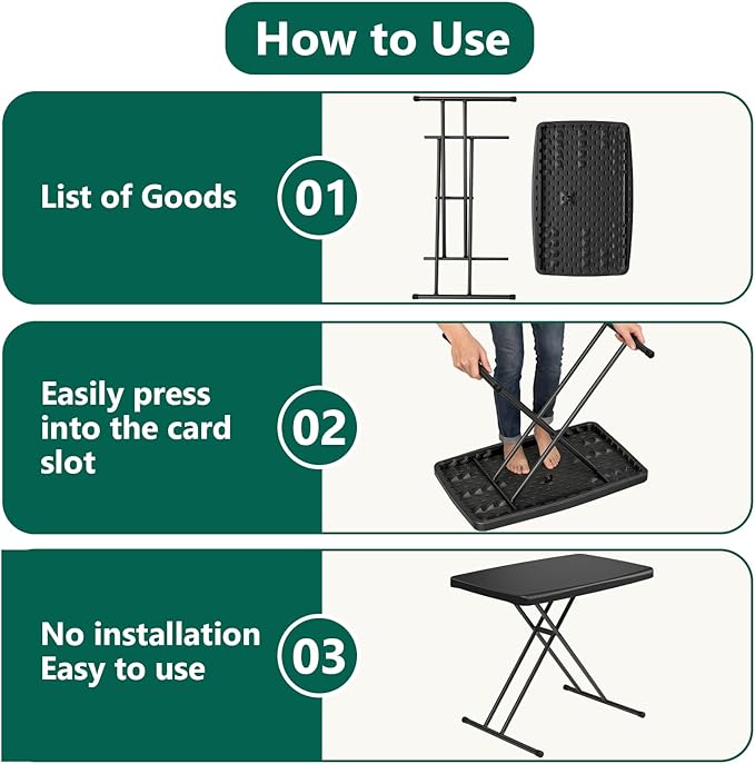 Folding Table 30 Inch - Small Desk Adjustable Height TV Tray for Laptop, Couch, Camping - Heavy Duty Utility Foldable Table for Small Spaces, No Assembly Required, Snowy Granite (Black)