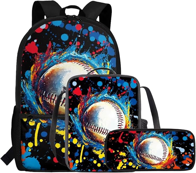 Rnyleeg Soccer Theme Backpack for Boys Novelty School Backpack with Lunchbox Set Large Capacity 3 Pcs Bookbag Set for Primary School Mochilas Para NiñA