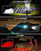 Headlamps Rechargeable with Red Light 2 Pack, Wide Beam Running LED Head Lamp for Adults, Headlights for Head with Motion Sensor, Hard Hat Light for Running, Camping, Hiking, Hunting, Fishing