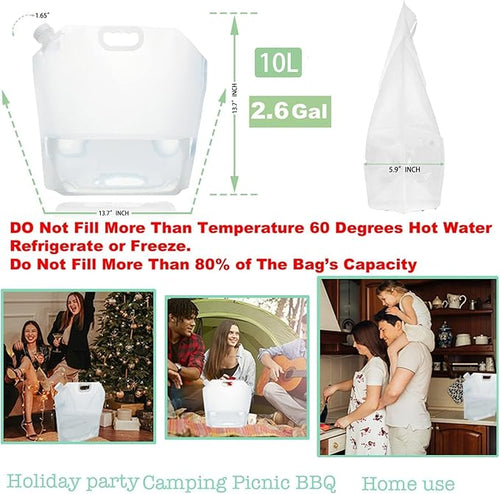 16-Pack Collapsible Water Containers (2.6 Gallon / 10L Each) - BPA Free Food Grade Water Storage Bags - Leak-Proof & Reusable for Camping, RV, Hiking & Home Backup (42 Gallons Total)