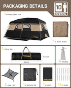 FanttikOutdoor Instant Cabin Tent 6/8/10/12 Person Camping Tent Setup in 60 Seconds with Rainfly & Windproof Portable with Carry Bag for Family Camping & Hiking, Upgraded Ventilation, Khaki