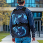 Moon and Wolf Backpack for Men Lightweight Bookbag with Lunch Box Set Wear-resistant School Bag for Outdoor Travel Casual Book Bag Rucksack