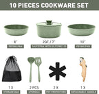 MAISON ARTS Detachable Handle Induction Pots and Pans Set, 10 Piece Non Stick Kitchen Cookware Sets, Stackable Green Granite RV Cooking Set for Camper