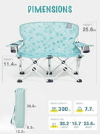 EVER ADVANCED Kids Double Camping Chair, Foldable Loveseat for Siblings & Twins with Cup Holders, Padded Kid Chair with Mesh Pocket, Portable Outdoor Sofa for Beach, Playroom, Supports 300lbs, Green