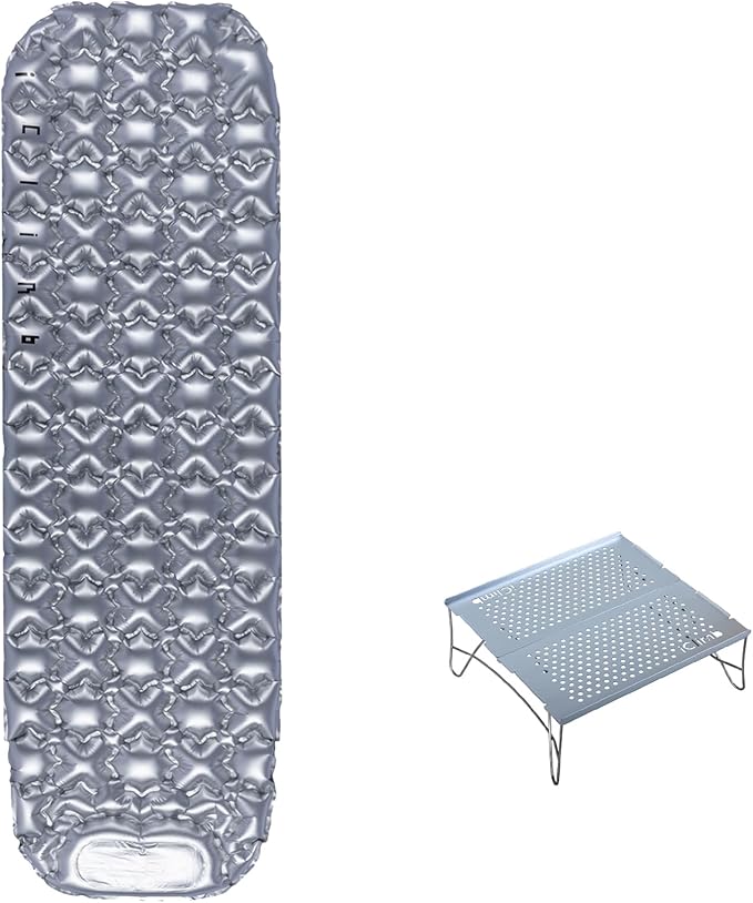 iClimb 1 Air Sleeping Pad and 1 Solo Mini Folding Table, Ultralight Compact for Adults Outdoor Camping Backpacking Hiking