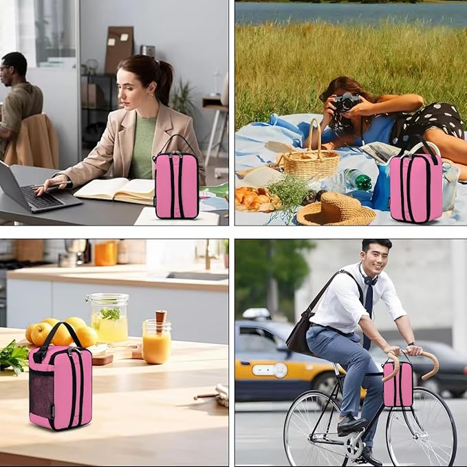 BEIMILY Lunch Box for Men Women Adults,Mini Insulated Lunch Bag for Office Work Picnic,Reusable Portable Lunchbox,Soft Cooler Tote Bag,6 can cooler bag,Mini,Pink