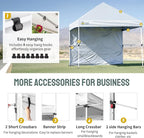 CROWN SHADES 10x10 Pop Up Canopy Tent with 1 Comercial Kit, Instant Commercial Tent with Patended Centerlock, 400D Silver Coated Fabric, 1 Sidewall, 4" Wheels, Sto'N Go Bag,White