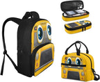 Cute Yellow Bus Schoolbag Kids Bookpack Set with Lunch Bag and Pencil Case Teens Boys and Girls Cartoon Laptop Bookpack School Bag Set for Elementary Middle Student 3 in 1