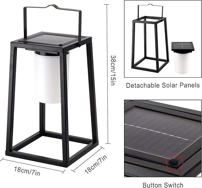 TRIROCKS Set of 2 Outdoor Solar Lantern Portable Brightness LED Nightstand Lantern Portable Solar Lamp IP44 Waterproof Touch Control Outdoor Table Lamp Cordless Lights for Patio Walking Camping Garden