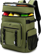 NOL Natural Organic Lifestyle Double Deck Large Waterproof Insulated Cooler Backpack for Men & Women, 32L/57 Cans Leak Proof Cooler Lunch Backpack for Picnic, Camping, Beach, Outdoor, Amy Green