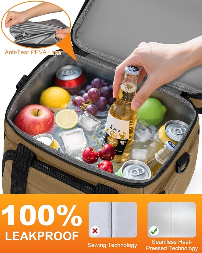 Lunch Box For Men Women Double Deck Insulated Lunch Bag For Men Woman Leakproof Expandable Cooler Bag with Adjustable Shoulder Strap for Kids Shool Work Picnic Camping(Khaki,Large)