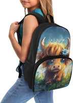 Cute Yak Cow 17 Inch Kids Casual School Backpack Purse, Extra Large Insulated Unisex Lunch Cooler Bag With Computer Compartment, Hiking Picnic Travel Student Dayback