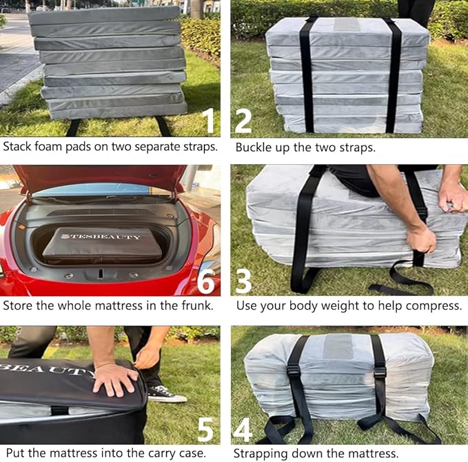 TESBEAUTY Upgraded 2025 2026 Juniper My Camping Mattress for Tesla Model Y Tesla Model X, Memory Foam High Density Foam, Tesla Accessories Multifunctional Carry Case&Fitted Sheet Provided
