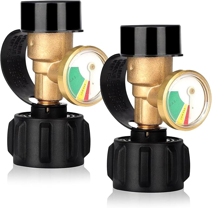 Llamaviva 2 PCS Propane Tank Gauge with Leak Detector - Universal Level Indicator for 5-40lb Tanks, Camping Stoves, BBQ Grills, Heater, QCC1/Type 1 Connection (2-Pack)