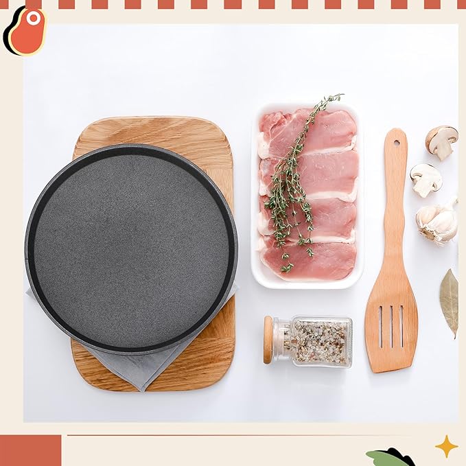 Maxdot 2 Pcs Small Cast Iron Griddle Pan 7.5 Inch Easter 4th of July Round Cast Iron Pizza Pan Camping Skillets Mini Carbon Steel Griddle for BBQ, Baking, Grilling, in the Oven, on the Stove or Grill
