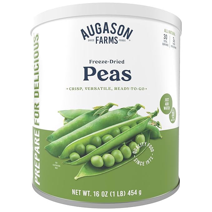 Augason Farms Freeze-Dried Peas Emergency Food Supply, 30 Servings, 30 Year Shelf Life, Great for Cooking, Side Dishes, and Snacks - Dehydrated Meals, Survival Food Camping Essentials Can