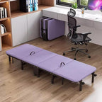Portable Folding Bed with Wheels, Guests Bed Supports 331 Lbs, Comfortable Camping Cot for Outdoor/Office/Home Nap, Purple