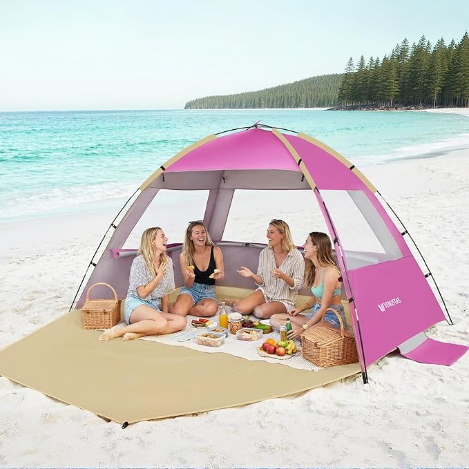 Venustas Beach Tent Sun Shelter for 3/4-5/6-7/8-10 Person, UPF 50+ UV Protection Beach Canopy, Lightweight and Easy Setup Cabana, Portable Shade Tent