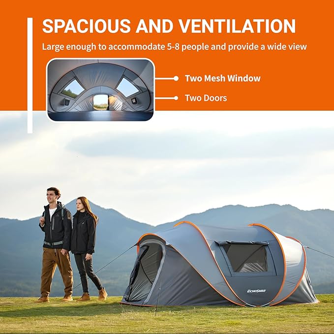 EchoSmile Instant Pop Up Camping Tent, 2/4/6 Person, Easy Setup Tent, Water Resistant Dome, Portable with Carry Bag