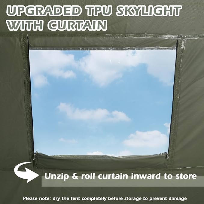 YOLENY Inflatable Tents for Camping, 6-12 Person Blow Up Tent with TPU Skylight, Canopy, Mesh Windows, Stove Jack & Pump, 4 Season Large Inflatable Tent, Waterproof & Windproof
