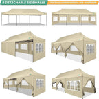 COBIZI Heavy Duty 10x30 Party Tent, Commercial 10x30 pop up Canopy for Parties Waterproof Gazebos with 8 Sidewalls, All Season Wind & Waterproof UPF50+,Stable Thickened Frame, Khaki