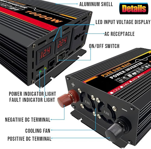 10000W Pure Sine Wave Power Inverter DC 12V 24V 48V 60V to AC 220V for Solar System Solar Panel Home Outdoor RV Camping (Color : 10000w, Size : 60-220v)