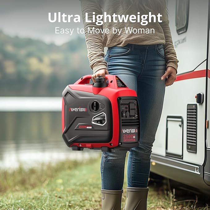 2500-Watt Gas Powered Portable Inverter Generator for Home Use - Ultral Light for RV and Camping, CO Sensor, Outdoor and Home Backup, Long Run Time