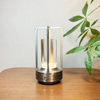 Portable Metal Table Lamp, 4000 mAh Rechargeable Outdoor Table Lights, 3 Color Stepless Dimmable Cordless Table lamp for Patio, Camping, Coffee Samll Desk Lamp for Indoor/Outdoor (Silver)