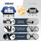 Oversized USLCamping Chair - 2 Person Portable Folding Outdoor Loveseat Heavy Duty Lawn Chairs for Adults with Padded Cushion & Dual Cup Holders, Supports 660LBS for Camping，Sports，Picnic