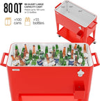 VINGLI 80 Quart Rolling Ice Chest, Portable Patio Party Bar Drink Cooler Cart, with Shelf, Beverage Pool with Bottle Opener