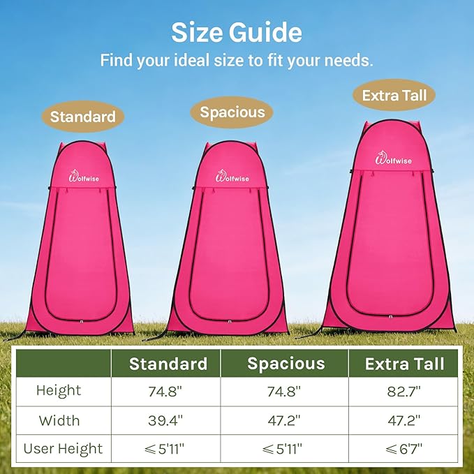 Wolfwise Pop Up Shower Tent, Portable Instant Changing Tent with Ventilation Window & Carry Bag, Privacy Bathroom Toilet for Beach, Camping & Outdoor, Width 47 ", Height 75 ", Rose Red
