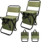 Jerify 2 Pcs Fishing Chair with Cooler Bag Multi-Function Foldable Compact Fishing Stool Hunting Chair Portable Backrest Stool with Folding Backpack for Finishing Camping Hunting Travel(Green)