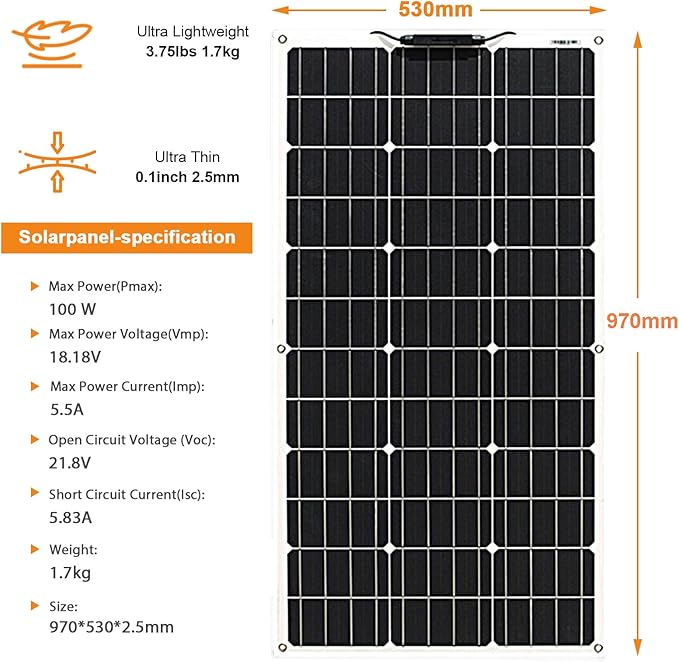 400 Watt Solar Panels High Efficiency 4pcs Flexible 100W 12V Monocrystalline Solar Panel PV Modul Power Chager for RV Marine Rooftop Battery and Other Off-Grid Applications