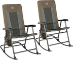TIMBER RIDGE Outdoor Folding Rocking Chair, 29" Padded High Back Neck & Back Support, Hard Armrests for Easy Stand Up, Stable Steel Frame Supports 300 lb, Quick Fold for Patio, Lawn & RV Camping,Brown