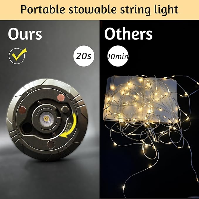 Camping String Lights, 32.8ft Portable Outdoor String Lights with 8 Lighting Modes, Qucick Storage, 2 in 1 Waterproof Camping Lanterns for Camping, Christmas, Outdoor