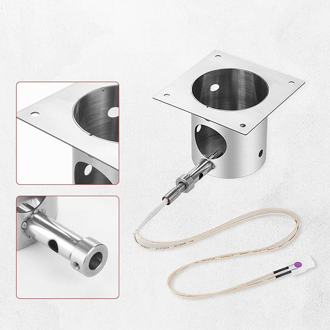Stainless Steel Fire Burn Pot and Hot Rod Ignitor Kit for Traeger and Pit Boss,Camp Chef Pellet Grills, Heavy Duty Fire Pot Burner Pot Pellet Grill Replacement Parts with Ash Remover, Screws and Fuse