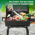 Outvita Barrel Charcoal Grill with Warming Rack, Outdoor BBQ Grill with Side Table with Nearly 268 Sq.In. Cooking Grid Area for Backyard Patio Picnic Parties Camping, Black