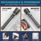 Rechargeable Flashlight 15,000 High Lumens, 120W XHP360 LED Super Bright Tactical Zoomable Flashlights with USB Output, Large Capacity Powered Waterproof Flash Light for Emergencies, Camping, Hunting
