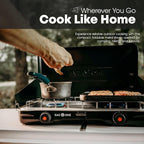 GasOne PS-2500MBA Portable Camping Stove – Double Propane Stove with Auto Twist Turn Ignition – 22,000 BTU Camping Cooktop with 2 Burners and Wind Guard – Ideal for Tailgating, Fishing, Travel