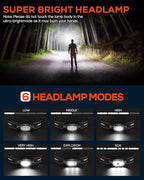 NIGHTEYE Headlamp Rechargeable Mini Flashlight - High 2000 Lumens Magnetic Led Headlamp Battery Powered Handheld Waterproof Bright Camping Headlamps Flashlight 6 Modes for Outdoor Hiking Fishing