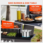4 Burners Propane Gas Grill with Visual Glass, 50,000 BTU Propane Grill with Side Burner, Double-Layer Lid, Stainless Steel Grate,Outdoor Cook BBQ Grill for Patio, Camping, Backyard