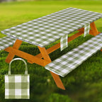 Picnic Table Cover with Bench Covers Vinyl Elastic Edges Fitted Rectangle Seat Tables Waterproof 3-Piece72X30in Set Outdoor Rectangular Folding Backing Tablecloth for Camping Over Size
