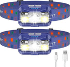 LHKNL Headlamp Rechargeable, Lumen Super Bright Motion Sensor Head Lamp Flashlight,2-Pack Waterproof LED Headlight with White Red Light,8 Modes Head Lights for Camping Cycling Running Fishing-Blue